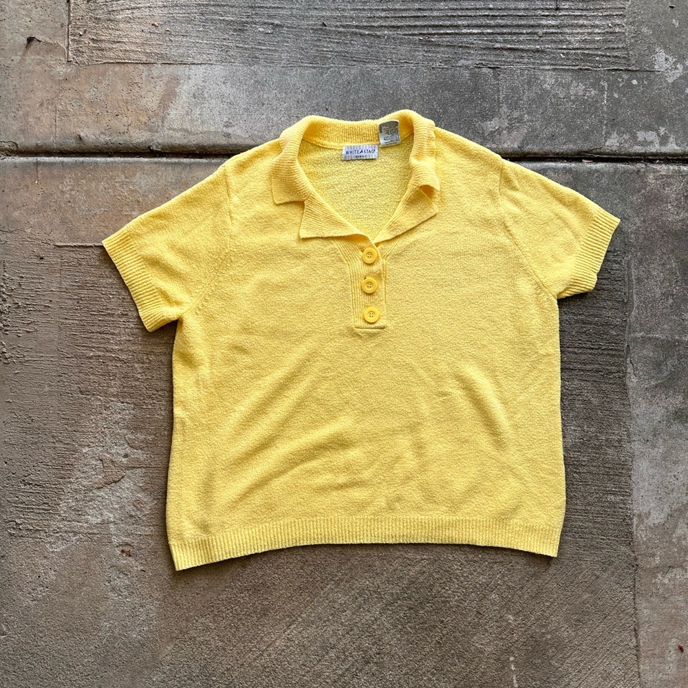 Vintage White stag yellow polo knit sweater